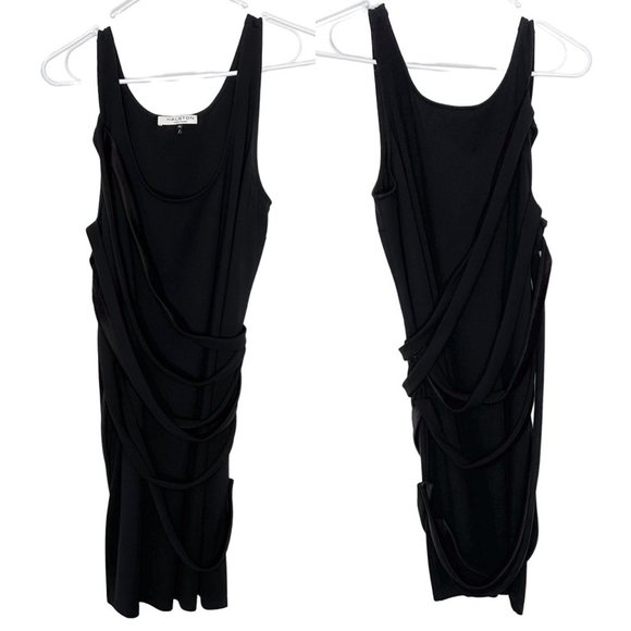 Halston Heritage Sleeveless Scoop-Neck Mini Dress w/ Draped Strappy Detail Black - Picture 3 of 16